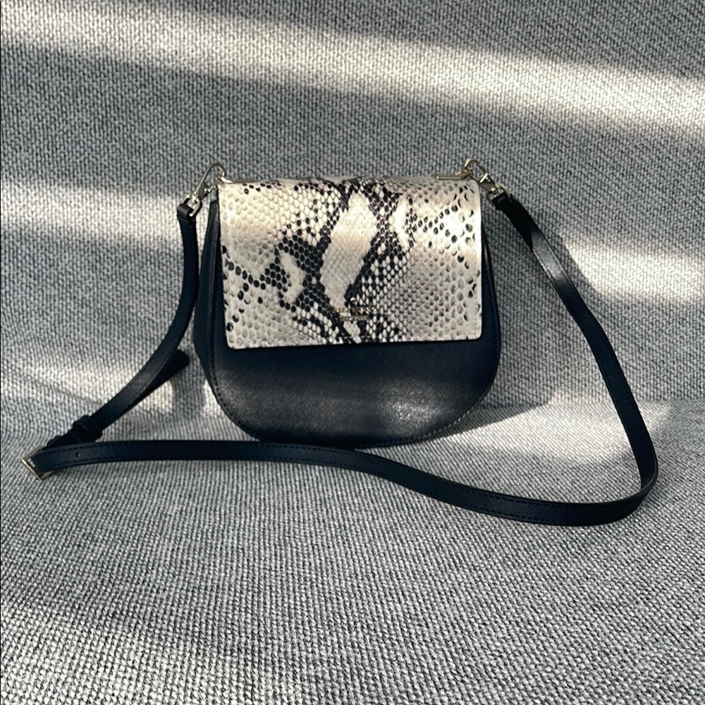 Kate Spade Black and Cream Crossbody Bag with Snakeskin Detail
